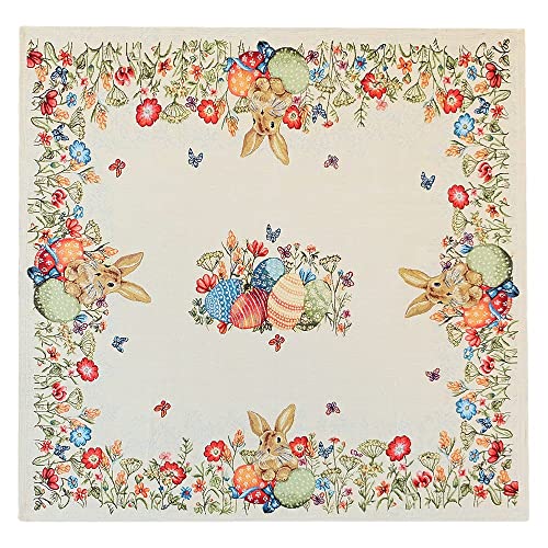 matches21 Tischdecke Mitteldecke Gobelin Osterhasen & Blumen gewebt beige bunt Tischwäsche 1 STK 85x85 cm Mischgewebe von matches21 HOME & HOBBY