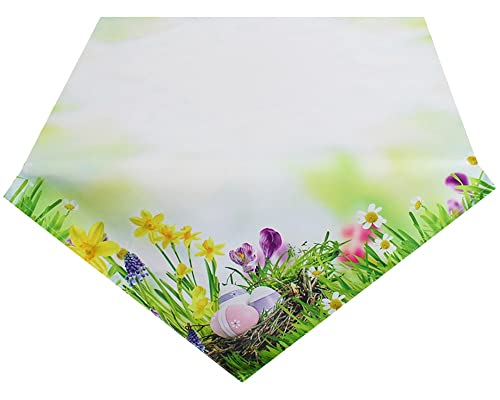 matches21 Tischdecke Mitteldecke Nest mit Ostereiern & grüne Wiese Fotodruck Ostern beige bunt 1 STK 85x85 cm Polyester von matches21 HOME & HOBBY