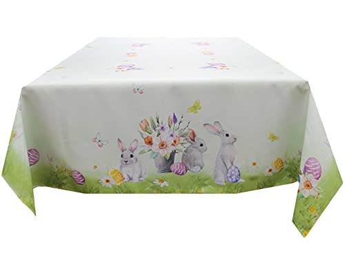 matches21 Tischdecke Mitteldecke Osterhasen Blumen & Bunte Eier Fotodruck Ostern beige bunt 1 STK 85x85 cm Polyester von matches21 HOME & HOBBY