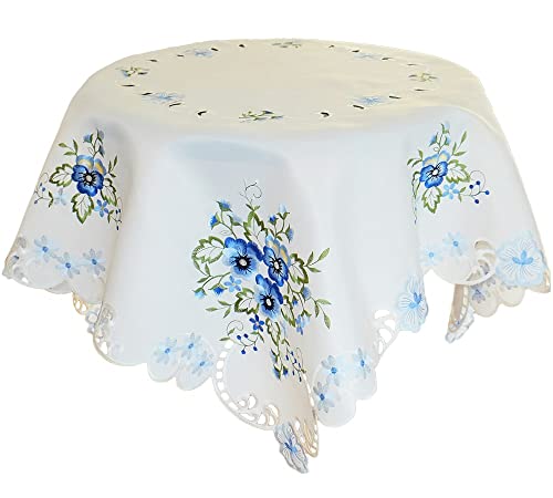 matches21 Tischdecke Mitteldecke Stiefmütterchen Blumen Frühling Tischwäsche weiß Stick blau 1 STK 110x110 cm Polyester von matches21 HOME & HOBBY