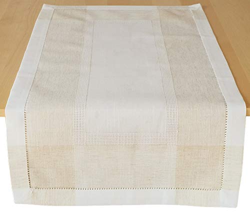 matches21 Tischläufer Mitteldecke in Leinenoptik wollweiß beige mit Hohlsaum Tischwäsche 50x100 cm - Polyester & Leinen von matches21 HOME & HOBBY