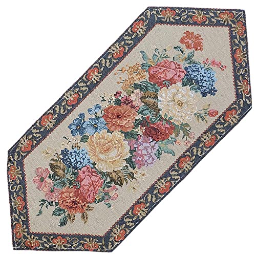 matches21 Tischläufer Mitteldecke Gobelin Blumen Blüten Bordüre gewebt Tischwäsche Hellbraun 1 STK 33x70 cm Mischgewebe von matches21 HOME & HOBBY