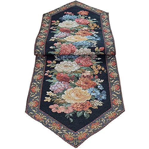 matches21 Tischläufer Mitteldecke Gobelin Blumen Blüten Bordüre gewebt Tischwäsche schwarz 1 STK 33x110 cm Mischgewebe von matches21 HOME & HOBBY