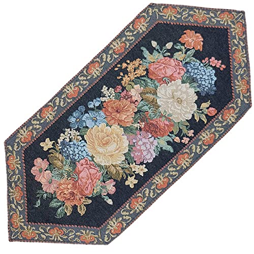 matches21 Tischläufer Mitteldecke Gobelin Blumen Blüten Bordüre gewebt Tischwäsche schwarz 1 STK 33x70 cm Mischgewebe von matches21 HOME & HOBBY