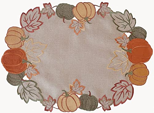 matches21 Tischläufer Mitteldecke Kürbisse Blätter Herbst Laub Borte gestickt Tischwäsche 1 STK 35x50 cm oval Polyester von matches21 HOME & HOBBY