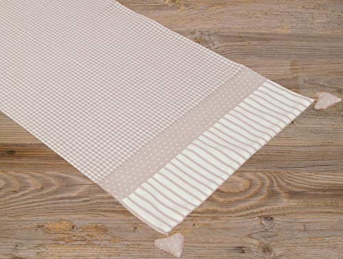 matches21 Tischläufer Mitteldecke Tischwäsche Landhaus Premium LINA Stoffmix Punkte Karo Streifen 40x100 cm 1 STK - beige von matches21 HOME & HOBBY