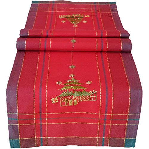 matches21 Tischläufer Mitteldecke Tischwäsche Weihnachten gestickte Christbäume & Geschenke Polyester 40x140 cm rot bunt von matches21 HOME & HOBBY