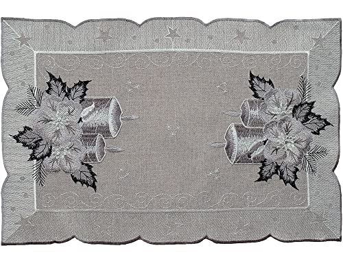 matches21 HOME & HOBBY Tischdeckchen Olivia 30 x 45 cm edle Stickerei mit Kerzen & Blättern Silber Mitteldecke Polyester von matches21 HOME & HOBBY