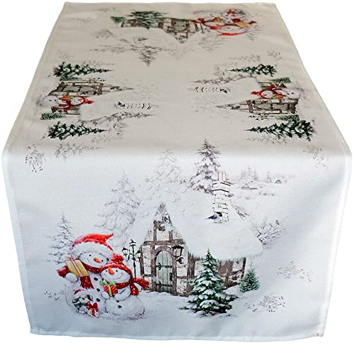matches21 HOME & HOBBY Tischläufer Robina 40 x 90 cm mit Winterlandschaft Schneemänner & Häuschen Mitteldecke Polyester von matches21 HOME & HOBBY