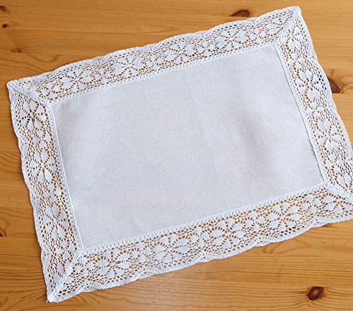 matches21 HOME & HOBBY Tischdeckchen JANA 35 x 50 cm weiß Elegante Häkelkante aus Spitze Mitteldecke Landhausstil Polyester von matches21 HOME & HOBBY