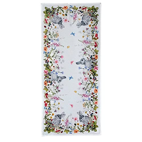 matches21 HOME & HOBBY Tischläufer Vivien 40 x 90 cm Frühlingshafte Mitteldecke mit Hasen & Blumen für Ostern Polyester von matches21 HOME & HOBBY