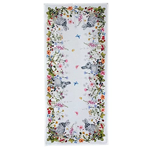 matches21 Tischläufer Vivien Ostern Grauer Osterhase Blumenwiese Tischdecke Frühling Hase Polyester 1 STK bunt 40x90 cm von matches21 HOME & HOBBY