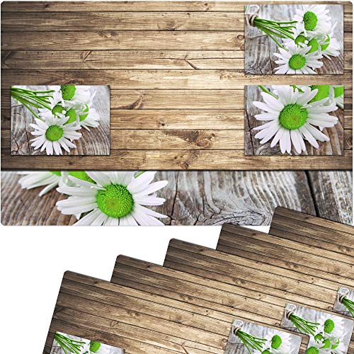 Tischsets 6er als abwaschbare Frühling und Sommer Tischdeko - Platzsets weiße Margeriten Blumen als Tischuntersetzer in 43 cm - Platzdeckchen als Tischunterlage für Esstisch Wohnzimmer Tisch von matches21 HOME & HOBBY