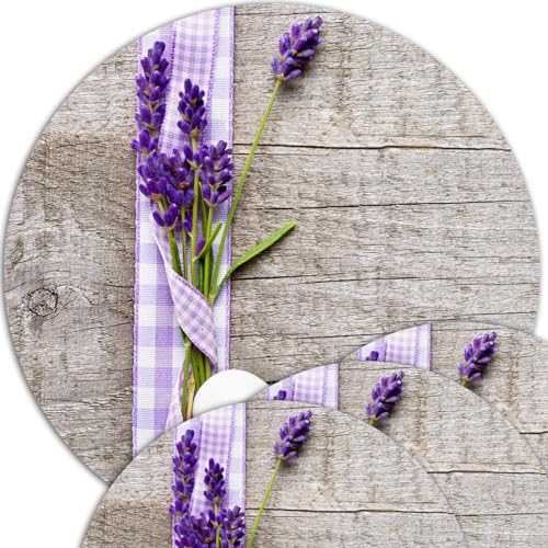 Tischsets 4er als abwaschbare Frühling und Sommer Tischdeko - Platzsets Lavendel Blumen als runde Tischuntersetzer in 38 cm - Platzdeckchen als Tischunterlage für Esstisch Wohnzimmer Tisch von matches21 HOME & HOBBY