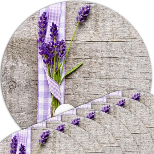 Tischsets 8er als abwaschbare Frühling und Sommer Tischdeko - Platzsets Lavendel Blumen als runde Tischuntersetzer in 38 cm - Platzdeckchen als Tischunterlage für Esstisch Wohnzimmer Tisch von matches21 HOME & HOBBY