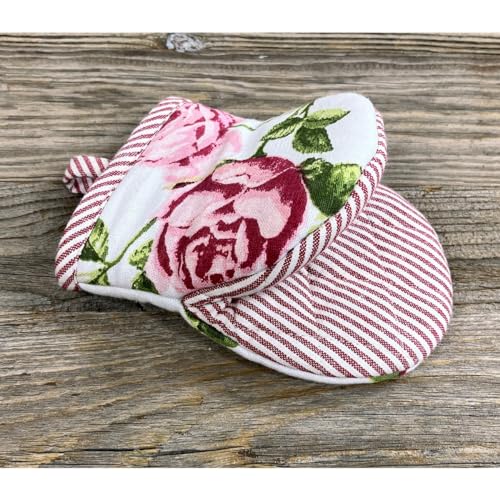 matches21 Topfhandschuh DORRIT in weiß rosa Rosen - hitzebeständiger Ofenhandschuh in 12 x 16 cm Landhausdeko - Waschbarer Backhandschuh aus 100% Baumwolle geeignet zum Kochen, Backen von matches21 HOME & HOBBY