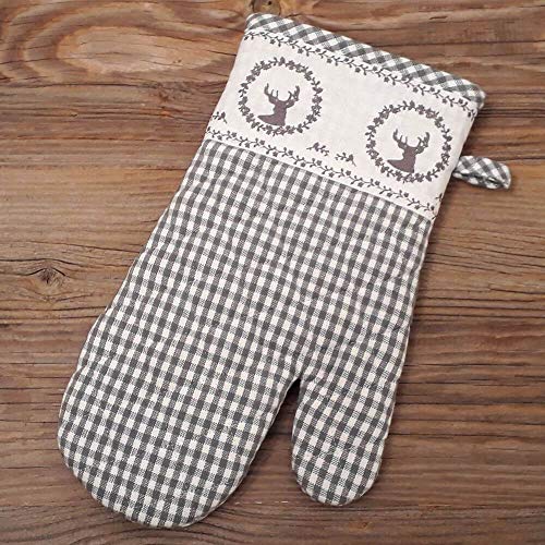 matches21 Topfhandschuh Ofenhandschuh Landhaus Premium RESI mit Hirsch Motiv & kariert Hitzeschutz Handschuh - in Grau von matches21 HOME & HOBBY