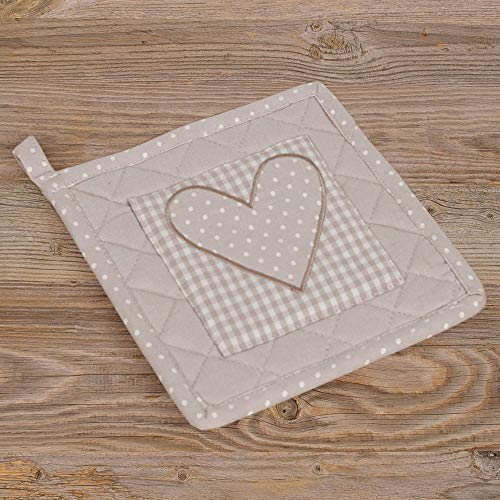 matches21 Topflappen Untersetzer Landhaus Premium LINA Herz Applikation Karo Punkte Hitzeschutz Küche 20x20 cm 1 STK - beige von matches21 HOME & HOBBY