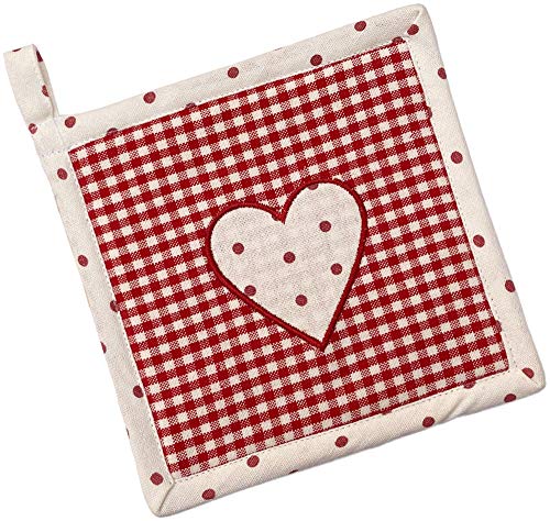 matches21 Topflappen Untersetzer Landhaus Premium LISE kariert & Borte mit Herz Applikation Hitzeschutz 16x16 cm 1 STK Rot von matches21 HOME & HOBBY