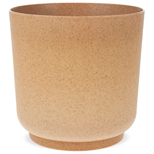 matches21 Übertopf Pflanzgefäß Matte Oberfläche rund Pflanztopf Verbund Polypropylen & Holz 1 STK Ø 15x15 cm Hellbraun von matches21 HOME & HOBBY