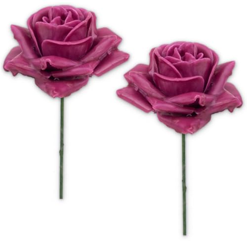 matches21 Wachsrosen Rosen mit Drahtstiel für Gestecke Kunstrosen Dekorosen Textilrosen mit Wachsüberzug Ø 7 cm 2er pink von matches21 HOME & HOBBY