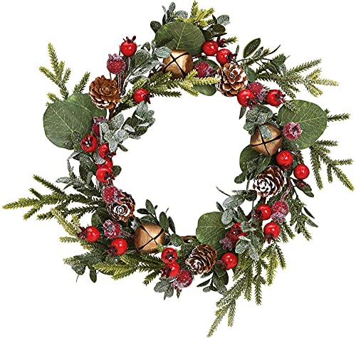 matches21 Weihnachtskranz Dekokranz Weihnachten Türkranz Tischkranz mit Blättern Beeren Glöckchen Kunststoff 1 STK Ø 30 cm von matches21 HOME & HOBBY