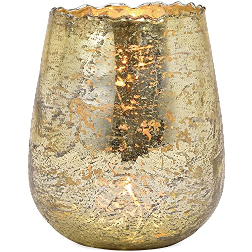 matches21 Windlicht/Kerzenglas/Teelichtglas Glas in Kelchform mit welligem Rand Vintagelook Gold 1 STK - Ø 12x15 cm von matches21 HOME & HOBBY