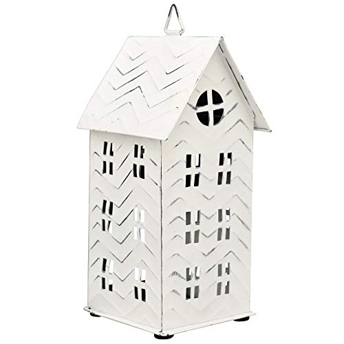 matches21 Windlicht Haus Häuschen Vogelhaus Laterne Gartenlicht Deko mit vielen Fenstern & Aufhängung Metall weiß 22 cm von matches21 HOME & HOBBY