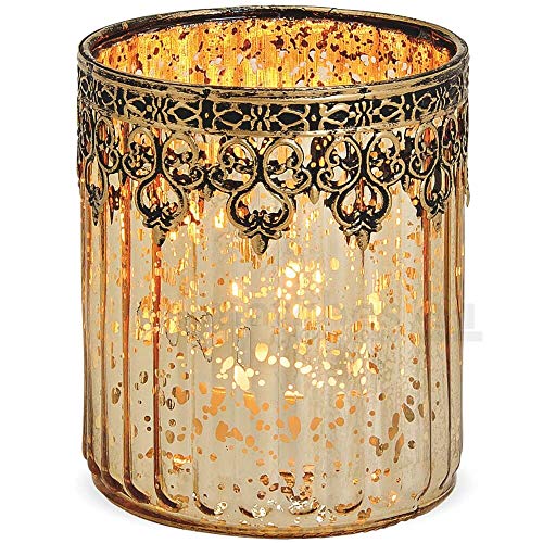 matches21 Windlicht Kerzenglas Glas Teelichtglas Orientalisch Marokko Design Gold antik Metalldekor 1 STK Ø 10x12 cm von matches21 HOME & HOBBY