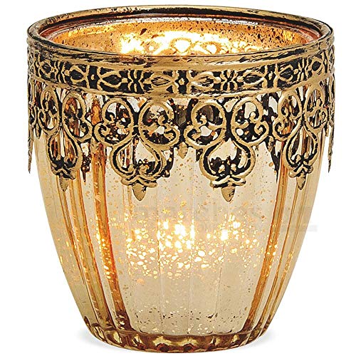 matches21 Windlicht Kerzenglas Glas Teelichtglas Orientalisch Marokko Design Gold antik Metalldekor 1 STK Ø 8x9 cm von matches21 HOME & HOBBY