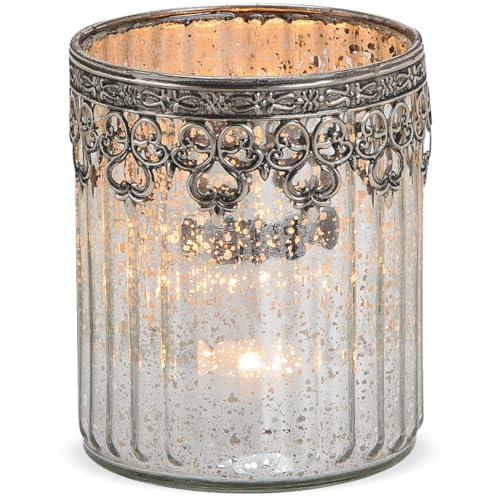 matches21 Windlicht Kerzenglas Glas Teelichtglas Orientalisch Marokko Design Silber antik Metalldekor 1 STK Ø 10x12 cm von matches21 HOME & HOBBY
