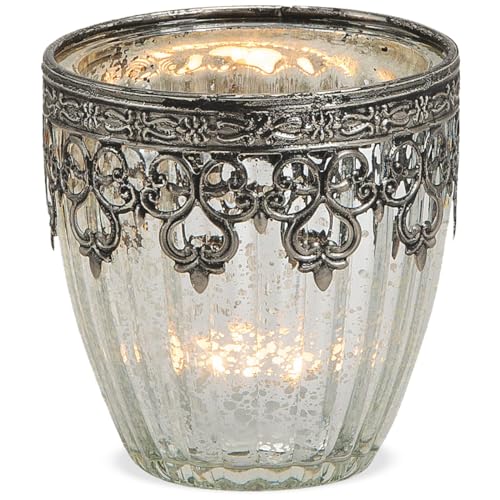 matches21 Windlicht Kerzenglas Glas Teelichtglas Orientalisch Marokko Design Silber antik Metalldekor 1 STK Ø 8x9 cm von matches21 HOME & HOBBY