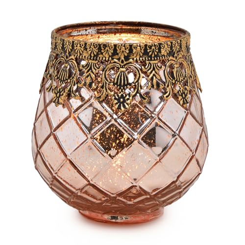 matches21 Windlicht Teelichtglas Kerzenglas Orientalisch Antiklook Glas/Metall Vintage 1 STK pink/Gold Ø 13x14 cm von matches21 HOME & HOBBY