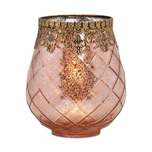 matches21 Windlicht Teelichtglas Kerzenglas Orientalisch Antiklook Glas/Metall Vintage 1 STK pink/Gold Ø 16x18 cm von matches21 HOME & HOBBY