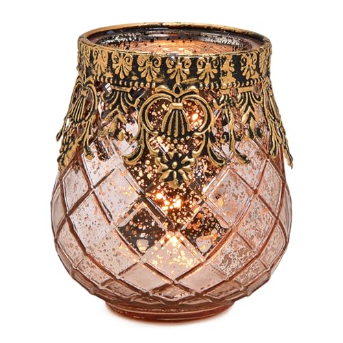 matches21 Windlicht Teelichtglas Kerzenglas Orientalisch Antiklook Glas/Metall Vintage 1 STK pink/Gold Ø 9x10 cm von matches21 HOME & HOBBY