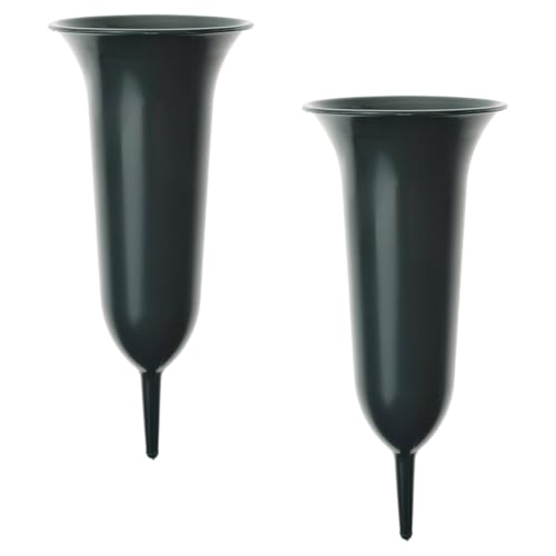 matches21 Zwei wetterfeste Grabvasen mit Erdspieß als Grabschmuck - Grüne Friedhofsvasen Set zum Stecken aus Kunststoff - Friedhof Steckvasen in 11,5 x 26 cm für Blumen Blumensträuße von matches21 HOME & HOBBY