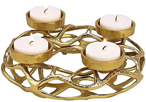 matches21 moderner Adventskranz Adventsgesteck aus Metall Gerippe & 4 Kerzenhalter Tischdeko Gold 1 STK Ø 25x11 cm von matches21 HOME & HOBBY