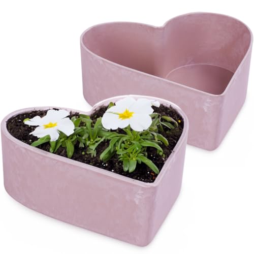 matches21 wetterfeste Pflanzschalen Herz für draußen - 2 STK. Dekoschalen in rosa marmoriert als Blumen-Schalen - Garten-Deko Schalen in 22 cm für Blumen Friedhof Grabschale als Grab-Schmuck von matches21 HOME & HOBBY