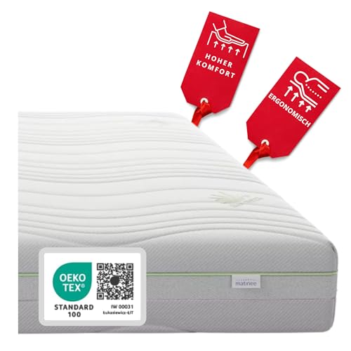 matinee - Hybrid-Matratze 100 x 200 cm - Hybrid-Taschen-Federkernmatratze Visco Schaumstoff-Matratze mit Latexschaum und Kokosmatte - Aloe Vera-Bezug - H2/H3 - Murky von matinee