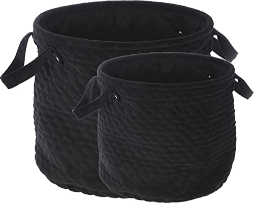 2er Set Dekokorb Samt mit Karonaht - Aufbewahrungskorb Korb Körbe 26x30cm & 21x22cm Schwarz von matrasa