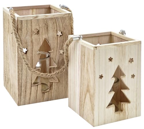 2er Set Weihnachtliche Laterne - Windlicht mit Kerzenglas - 24 cm & 19 cm (Baum) von matrasa