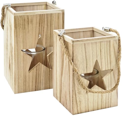 2er Set Weihnachtliche Laterne - Windlicht mit Kerzenglas - 24 cm & 19 cm (Stern) von matrasa