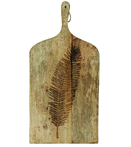 Dekoratives Servierbrett aus Mangoholz mit Griff Feder Motiv - Schneidebrett 51x25x2cm von matrasa