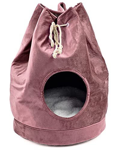 Katzenhöhle SEESACK - Velours Katzenkorb 34x46cm - Höhle für Katzen Katzenbett Rosa von matrasa