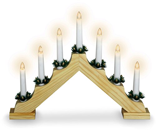 Kerzenbrücke aus Holz - Schwibbogen Lichterbogen mit 7 Kerzen Lampen - 30 cm Holz (Netzbetrieben) von matrasa