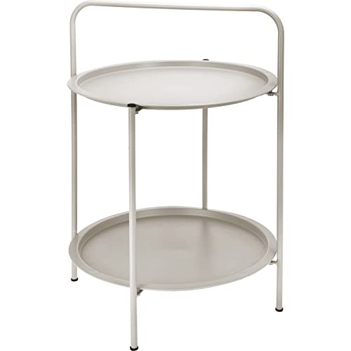 Outdoor Beistelltisch RAGNA mit 2 Etagen - Ø: 50 cm H: 66 cm - Scandi Gartentisch Dekotisch Metall dunkelgrau (hellgrau) von matrasa