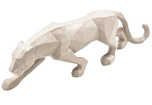 Panther Skulptur XXL - Deko Figur Geometrisch Origami Design - Cremeweiß Polyresin 43x14x7cm von matrasa