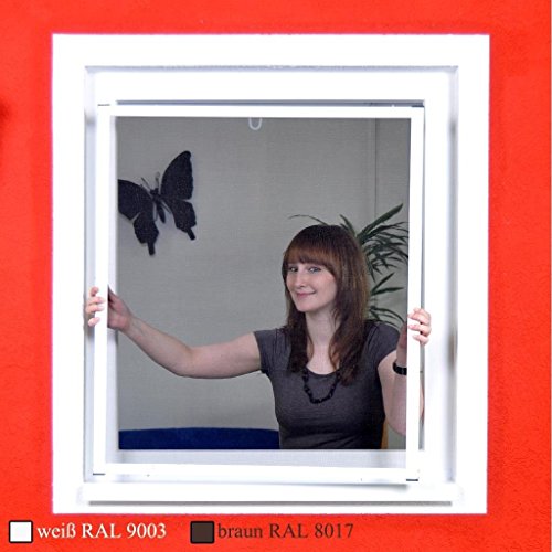 Premium Slim Fliegengitter für Fenster als Alubausatz mit Fiberglasgewebe - Profi Insektenschutz - 130 cm x 150 cm | brauner Rahmen von matrasa