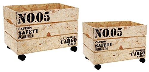 matrasa 2er Set Rollkisten Cargo aus OSB Holz - Dekokiste Rollkiste Blumenkiste Kiste von matrasa