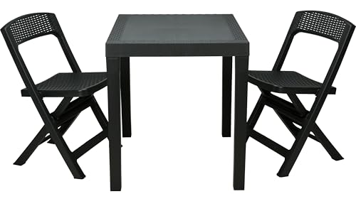 matrasa 3-TLG Gartenmöbel Set in Rattanoptik - Sitzgruppe Anthrazit | 2 Klappstühle + 1 Tisch von matrasa